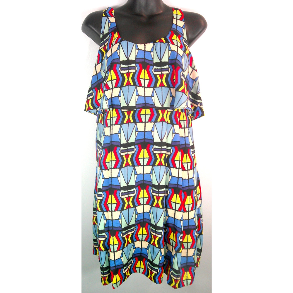Jessica Simpson Tiered Popover Shift Geometric Dress Women's 8 - JS3U4689 NEW